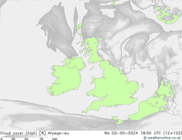nuvens (high) Arpege-eu Qua 29.05.2024 18 UTC