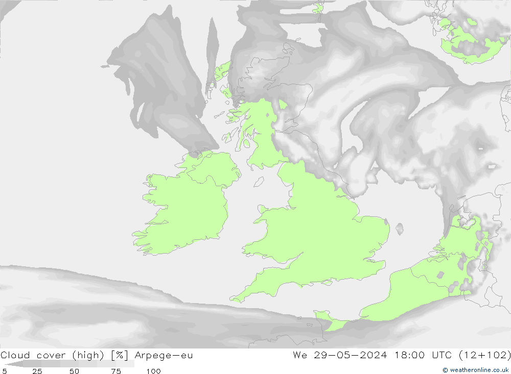 Nuages (élevé) Arpege-eu mer 29.05.2024 18 UTC