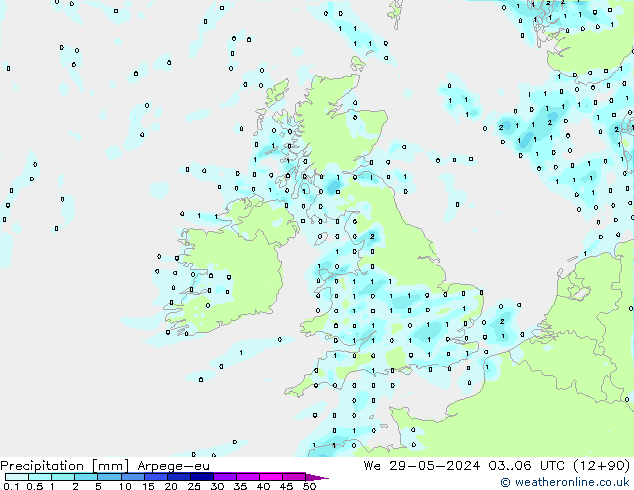 Precipitation Arpege-eu We 29.05.2024 06 UTC