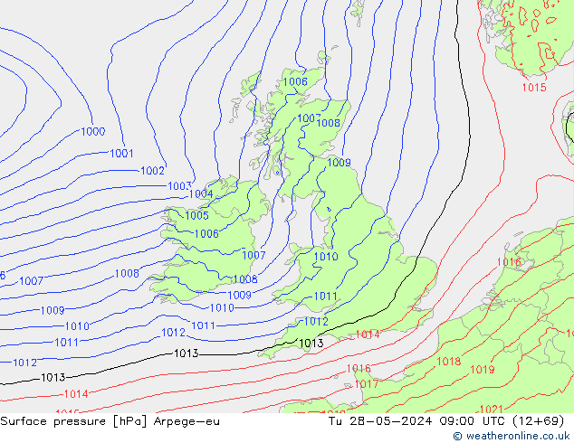 Presión superficial Arpege-eu mar 28.05.2024 09 UTC