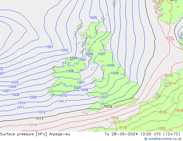 Surface pressure Arpege-eu Tu 28.05.2024 12 UTC