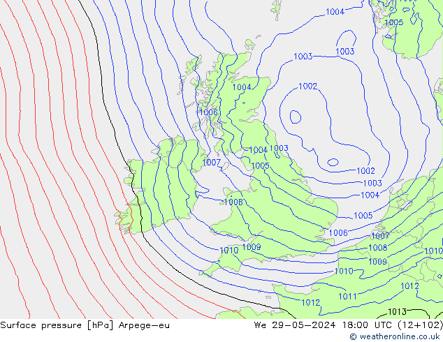 pressão do solo Arpege-eu Qua 29.05.2024 18 UTC