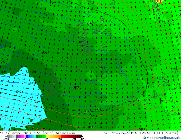 SLP/Temp. 850 hPa Arpege-eu dom 26.05.2024 12 UTC