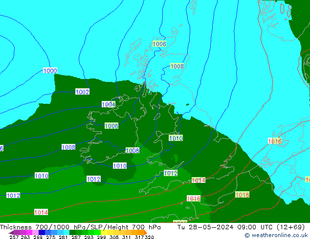 Thck 700-1000 hPa Arpege-eu Út 28.05.2024 09 UTC