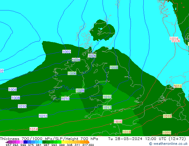 Thck 700-1000 hPa Arpege-eu mar 28.05.2024 12 UTC