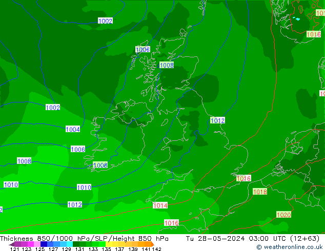 Espesor 850-1000 hPa Arpege-eu mar 28.05.2024 03 UTC