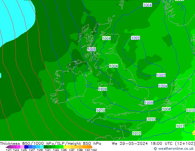 Thck 850-1000 hPa Arpege-eu We 29.05.2024 18 UTC