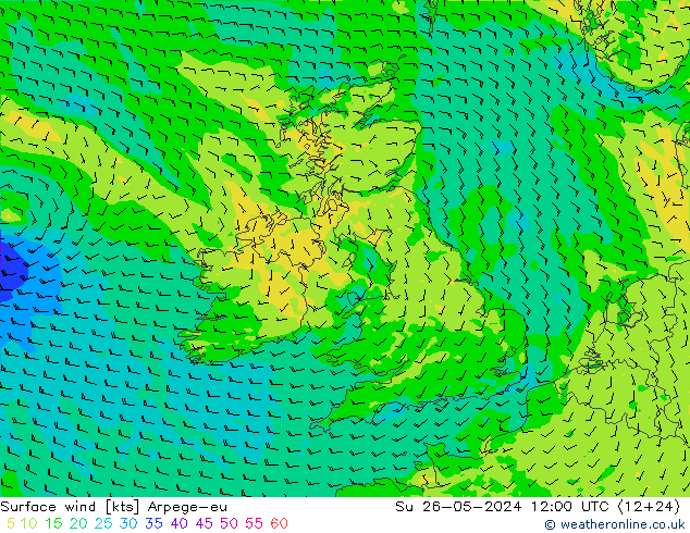 Viento 10 m Arpege-eu dom 26.05.2024 12 UTC