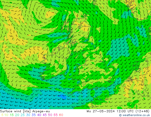 Surface wind Arpege-eu Mo 27.05.2024 12 UTC