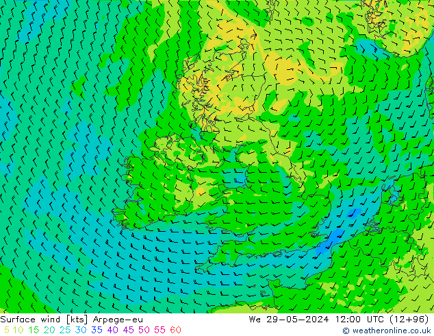 Surface wind Arpege-eu We 29.05.2024 12 UTC