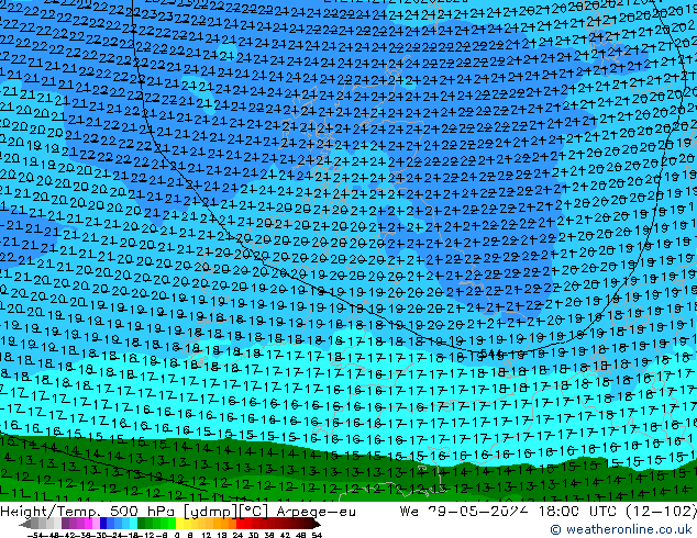 Géop./Temp. 500 hPa Arpege-eu mer 29.05.2024 18 UTC