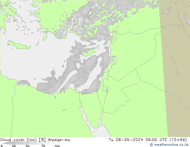 Bewolking (Laag) Arpege-eu di 28.05.2024 09 UTC