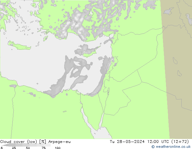 nízká oblaka Arpege-eu Út 28.05.2024 12 UTC