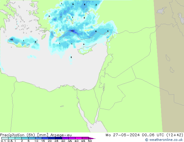 Precipitation (6h) Arpege-eu Mo 27.05.2024 06 UTC