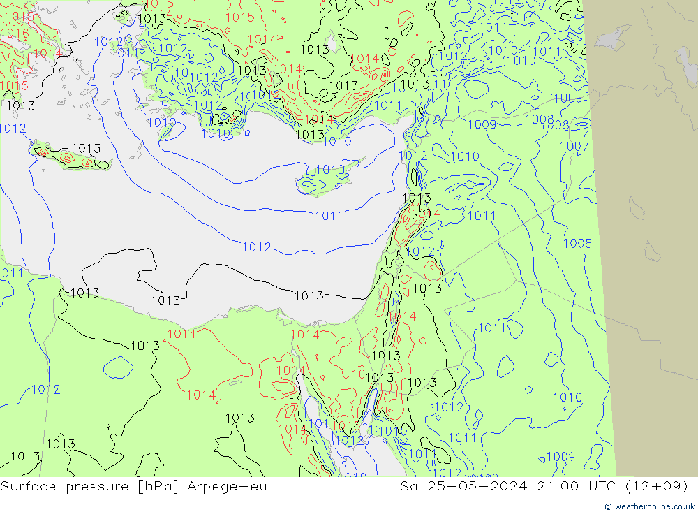 Presión superficial Arpege-eu sáb 25.05.2024 21 UTC