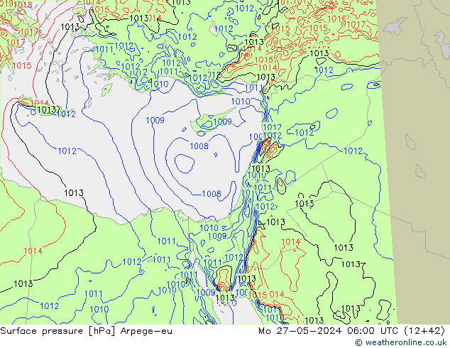 Surface pressure Arpege-eu Mo 27.05.2024 06 UTC