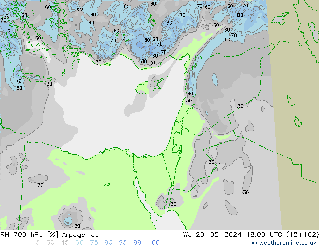 RH 700 hPa Arpege-eu We 29.05.2024 18 UTC