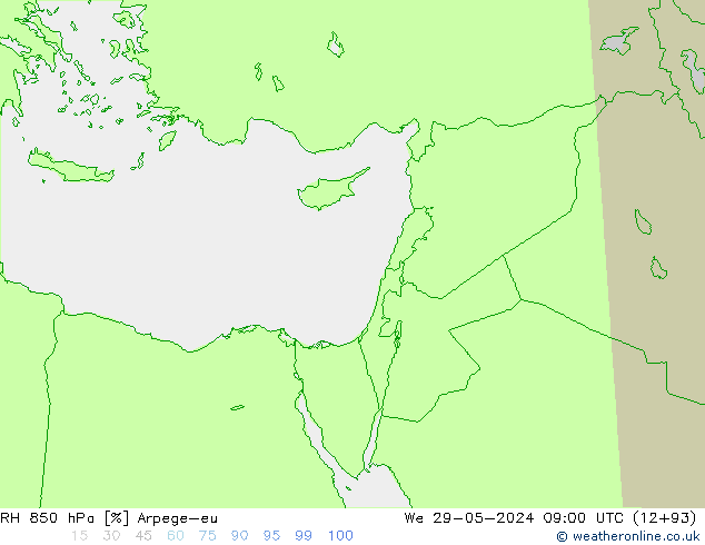 850 hPa Nispi Nem Arpege-eu Çar 29.05.2024 09 UTC