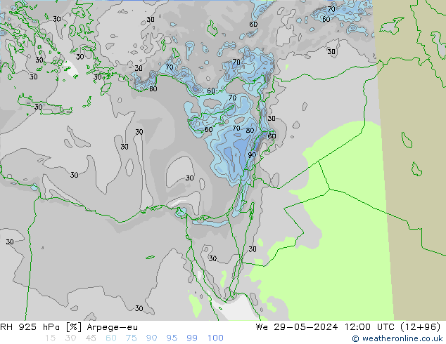 RH 925 hPa Arpege-eu śro. 29.05.2024 12 UTC