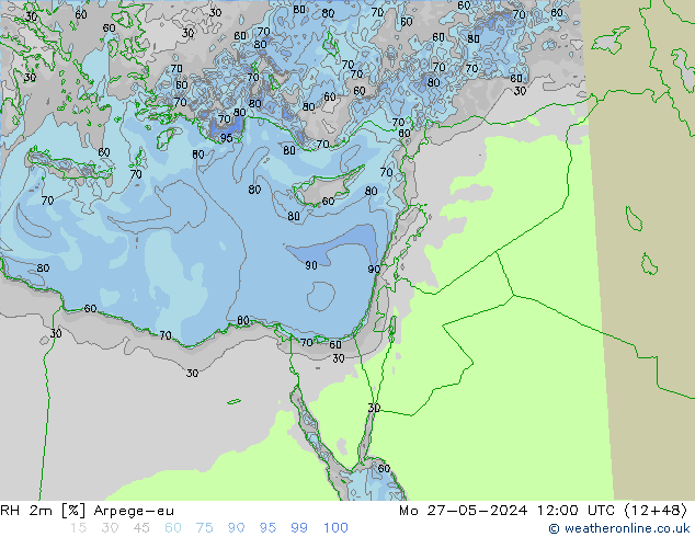 Humedad rel. 2m Arpege-eu lun 27.05.2024 12 UTC