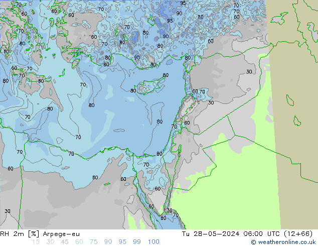 RH 2m Arpege-eu Út 28.05.2024 06 UTC