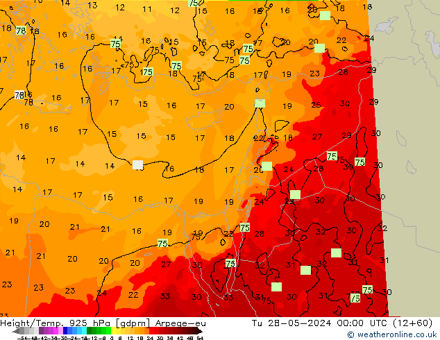 Height/Temp. 925 hPa Arpege-eu Tu 28.05.2024 00 UTC