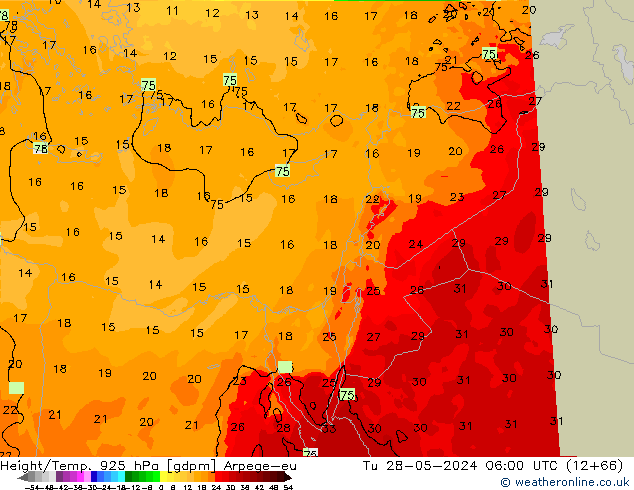 Height/Temp. 925 hPa Arpege-eu Út 28.05.2024 06 UTC