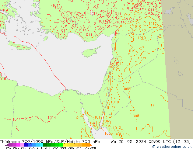 700-1000 hPa Kalınlığı Arpege-eu Çar 29.05.2024 09 UTC