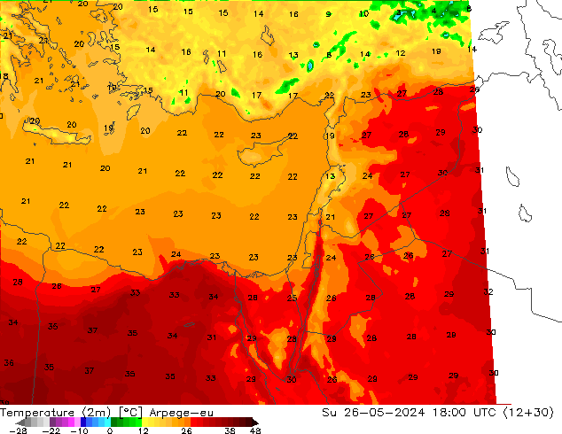 Temperature (2m) Arpege-eu Ne 26.05.2024 18 UTC