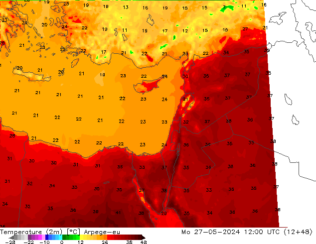 mapa temperatury (2m) Arpege-eu pon. 27.05.2024 12 UTC