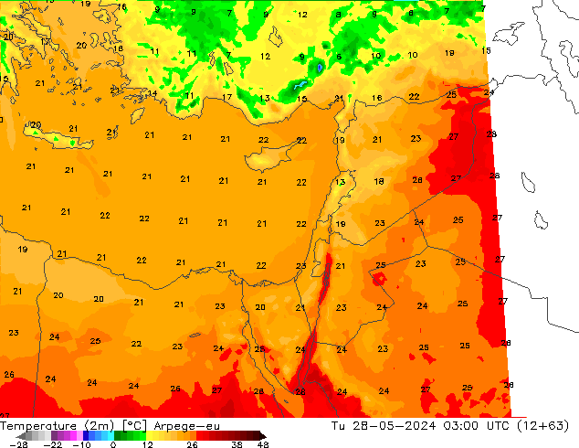 Temperatura (2m) Arpege-eu mar 28.05.2024 03 UTC