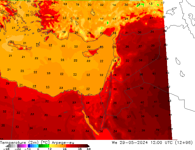 Temperature (2m) Arpege-eu We 29.05.2024 12 UTC