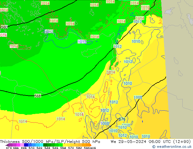 Espesor 500-1000 hPa Arpege-eu mié 29.05.2024 06 UTC