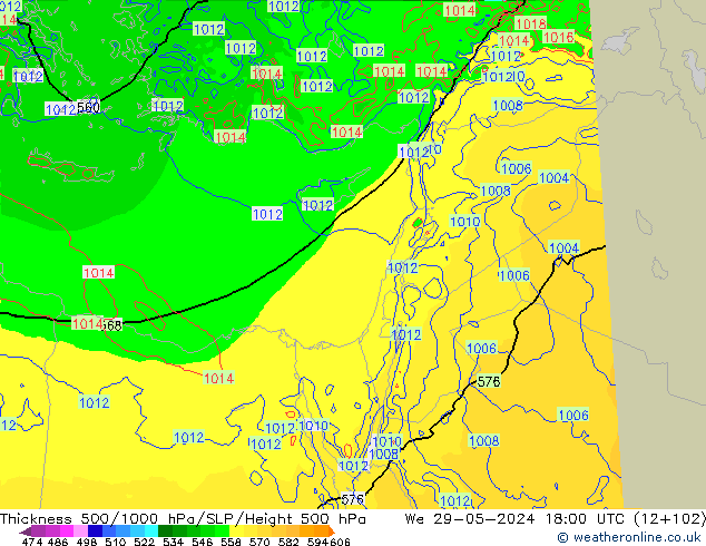 Espesor 500-1000 hPa Arpege-eu mié 29.05.2024 18 UTC