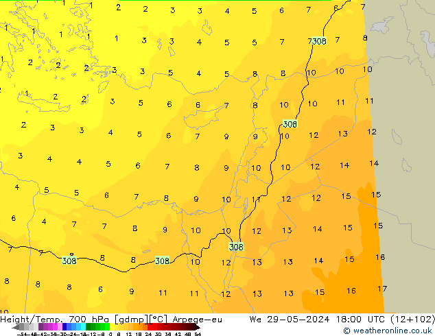 Height/Temp. 700 hPa Arpege-eu We 29.05.2024 18 UTC