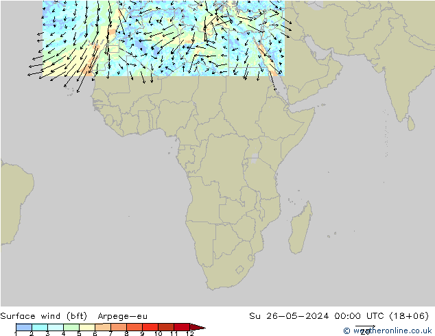 Surface wind (bft) Arpege-eu Su 26.05.2024 00 UTC