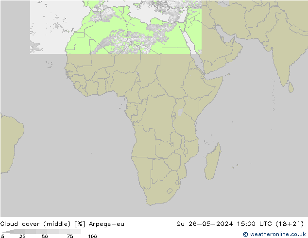 Cloud cover (middle) Arpege-eu Su 26.05.2024 15 UTC