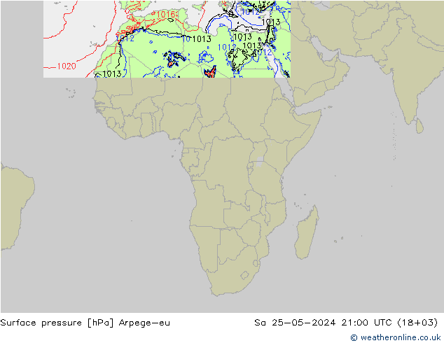 Pressione al suolo Arpege-eu sab 25.05.2024 21 UTC