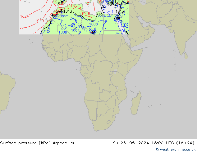 Pressione al suolo Arpege-eu dom 26.05.2024 18 UTC