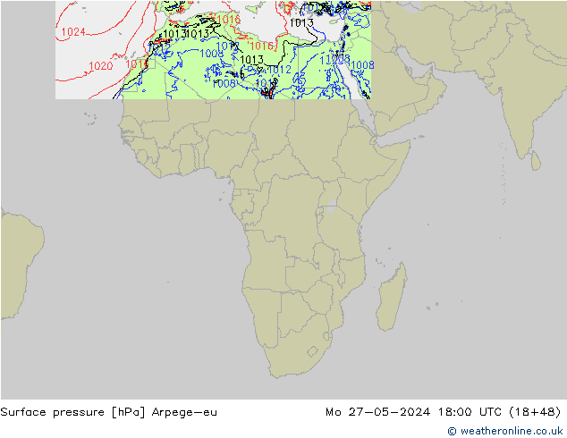 Atmosférický tlak Arpege-eu Po 27.05.2024 18 UTC