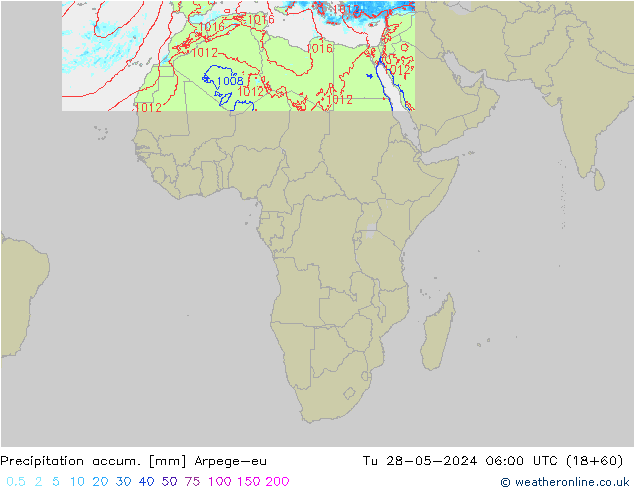 Precipitation accum. Arpege-eu Tu 28.05.2024 06 UTC