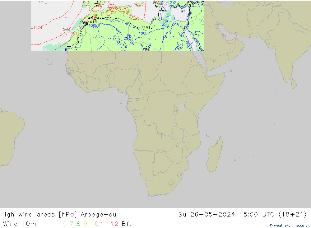 High wind areas Arpege-eu Su 26.05.2024 15 UTC