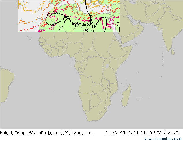 Height/Temp. 850 hPa Arpege-eu Dom 26.05.2024 21 UTC