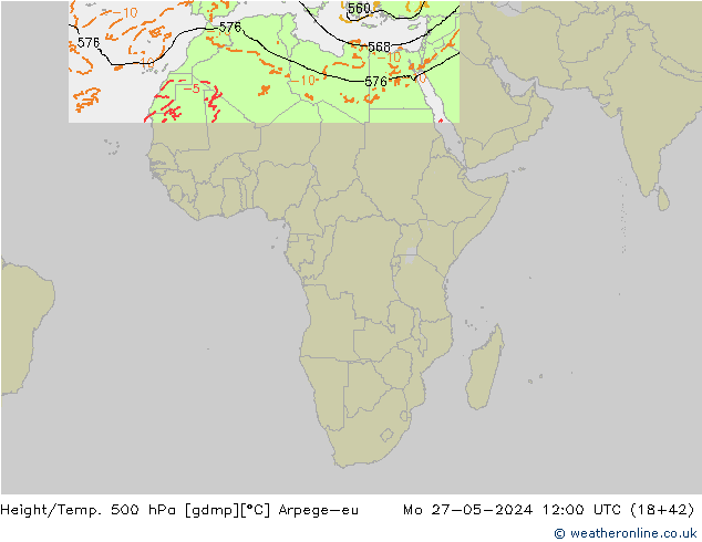 Height/Temp. 500 hPa Arpege-eu Mo 27.05.2024 12 UTC