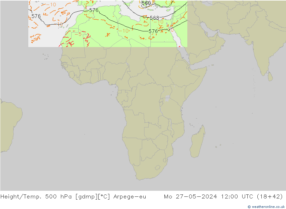 Height/Temp. 500 hPa Arpege-eu Mo 27.05.2024 12 UTC