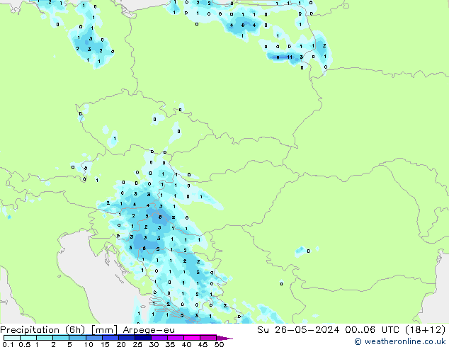 Precipitation (6h) Arpege-eu Su 26.05.2024 06 UTC