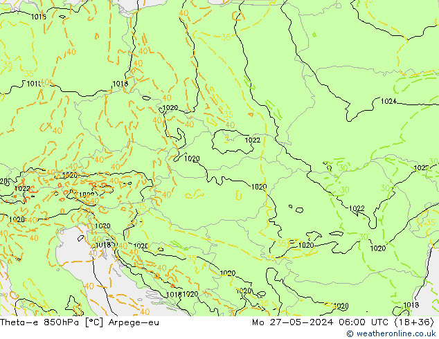 Theta-e 850hPa Arpege-eu Mo 27.05.2024 06 UTC