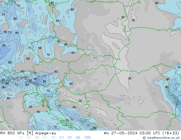 RH 850 hPa Arpege-eu Po 27.05.2024 03 UTC