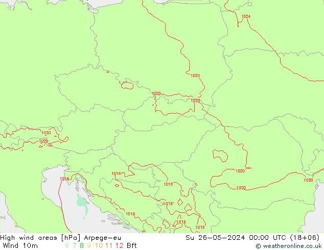 High wind areas Arpege-eu  26.05.2024 00 UTC