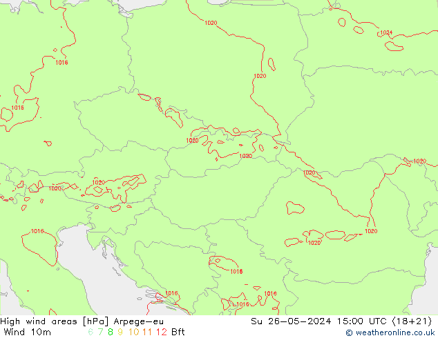 High wind areas Arpege-eu Su 26.05.2024 15 UTC